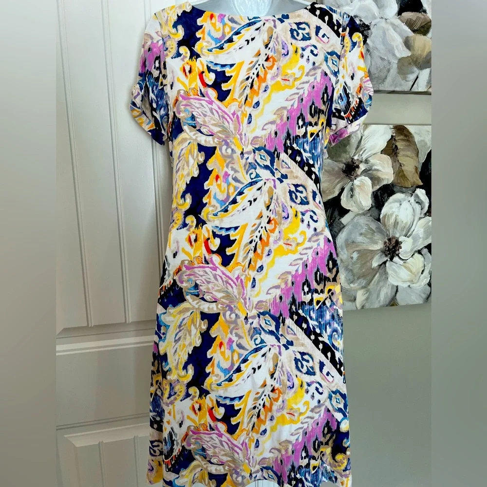 CHICOS FLORAL TWIST SLEEVE STRETCH JERSEY KNIT DRESS SZ 6 - Picture 8 of 10